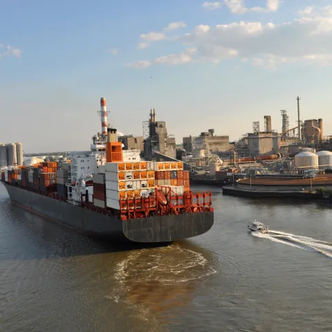 a large ship in the water