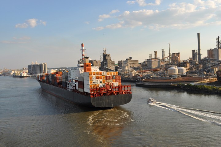 a large ship in the water
